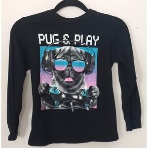 Fifth Sun Boys S Pug & Play Long Sleeve Gamer Graphic Tee Black Video Game Shirt